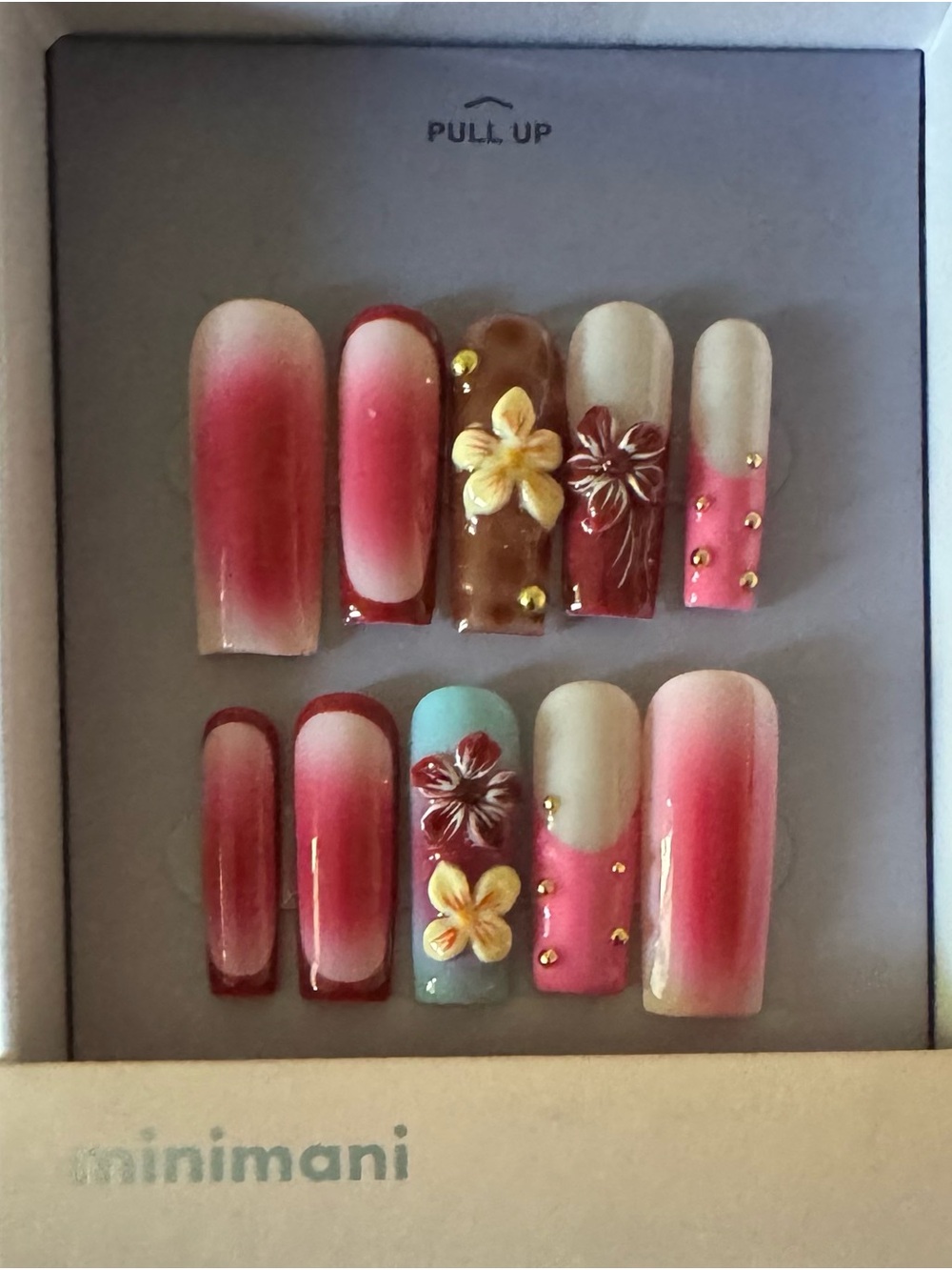 Women's Pink Ombre Floral Press-On Nail Set Fantasy Flowers REUSABLE